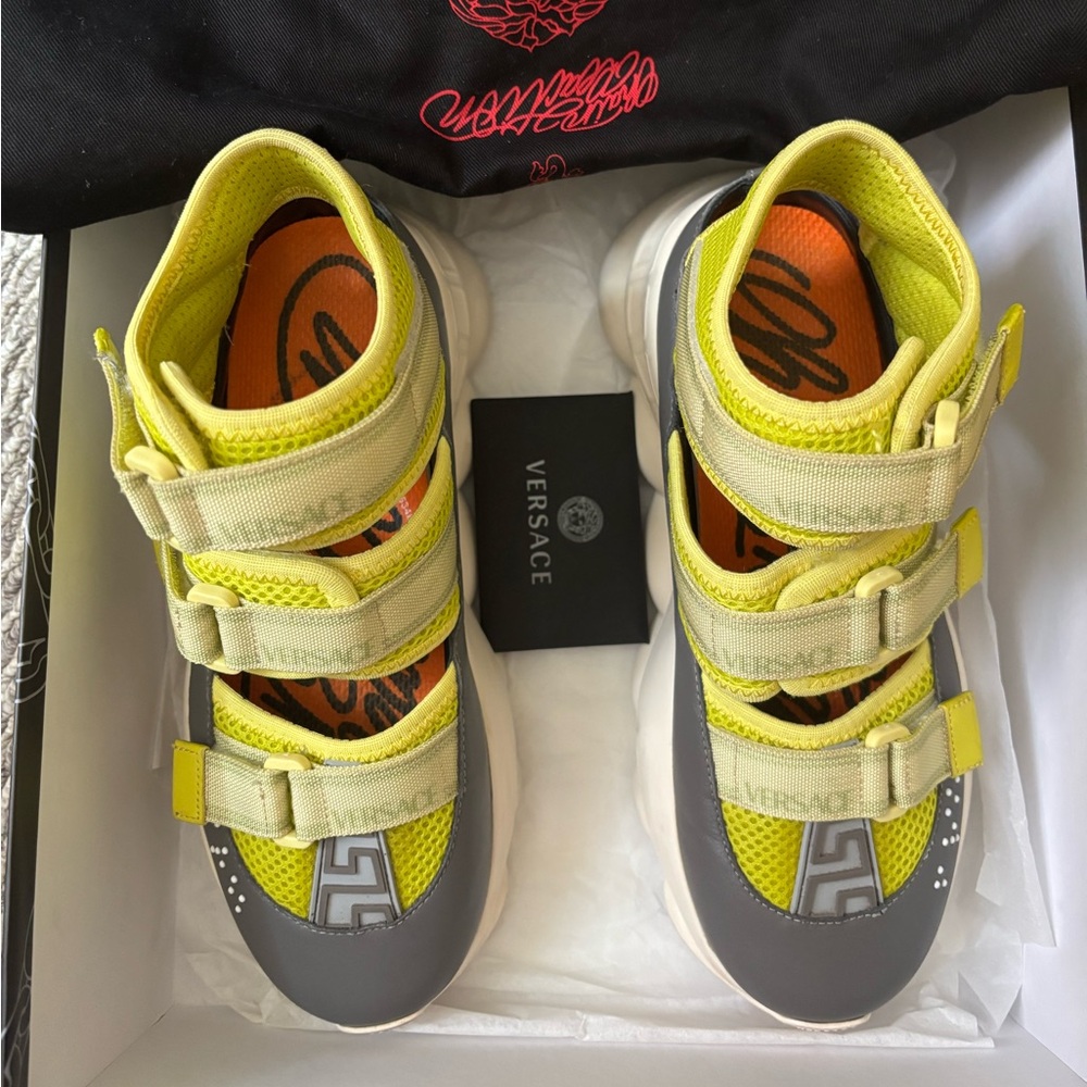 Versace Vibrant Yellow and Gray Sneakers. Size 36.5